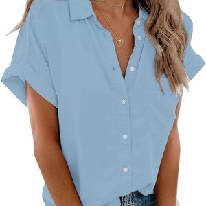 Women's Light Blue Relaxed Button-Down Shirt with Pocket